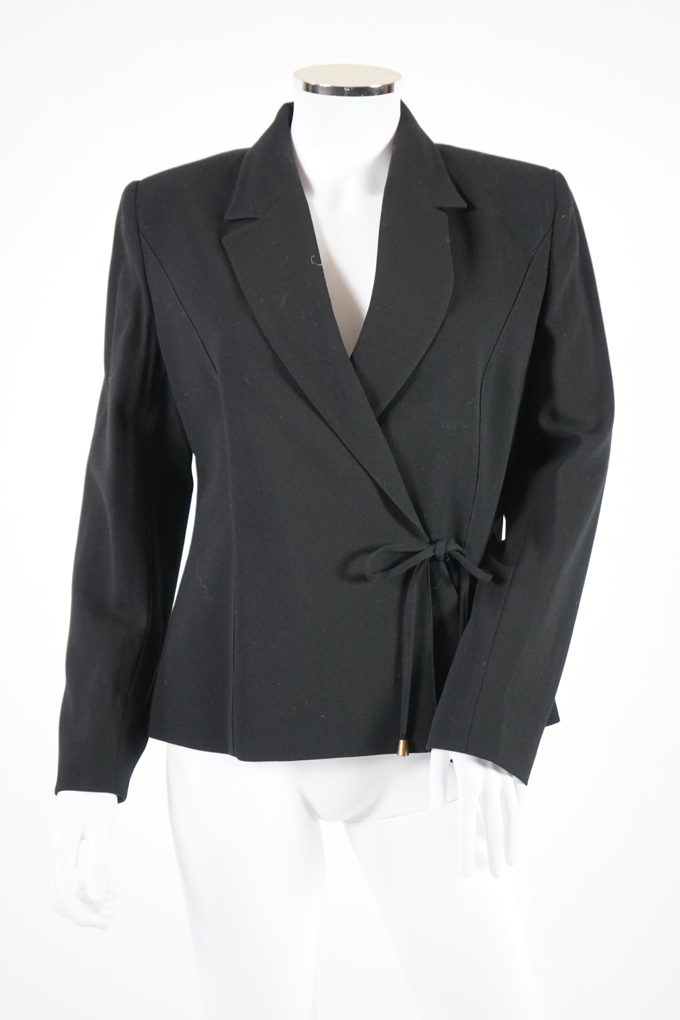 Two Louise Kennedy lady's suits: black with trousers and skirt, taupe long jacket with trousers. Approx size 14 Proceeds to Happy Paws Puppy Rescue